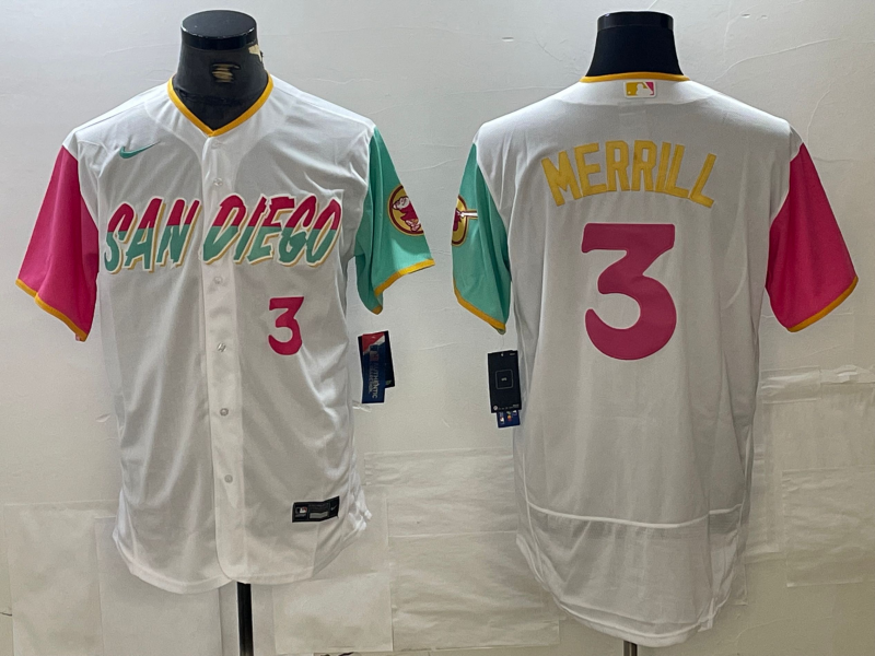 Men's San Diego Padres #3 Jackson Merrill White City Connect Flex Base Stitched Baseball Jersey